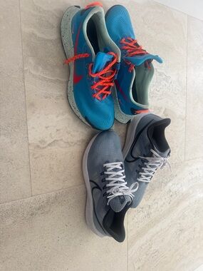 Nike Men's Teal and Gray Athletic Running Shoes with Orange Laces